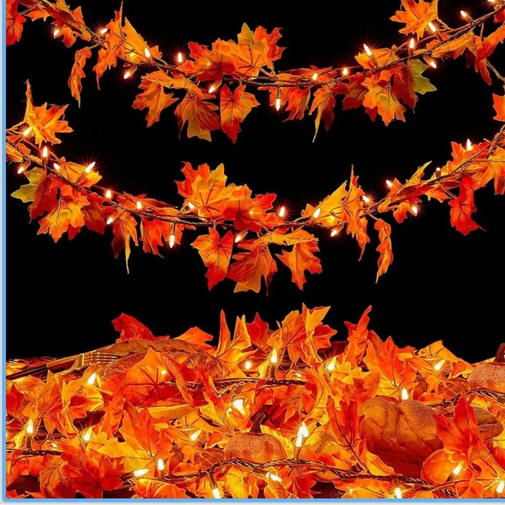 Fall Leaves Thanksgiving Garland with Lights 9FT Plug Fall Garland Fall Lights